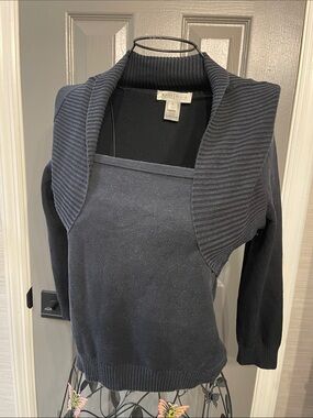 White House Black Market Black Off-Shoulder Ribbed Collar Sweater